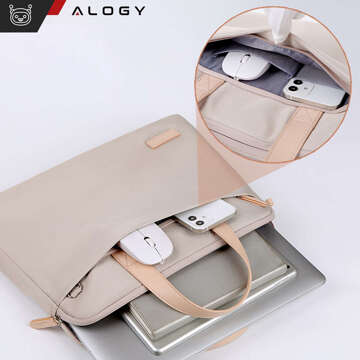 Men's and women's shoulder briefcase bag for laptop tablet 15.6 inch fabric travel cover Alogy Beige