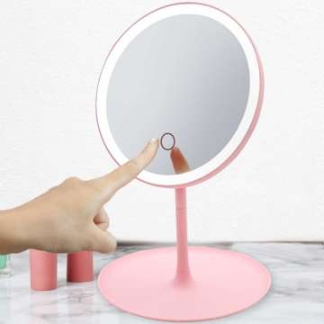 Mirror with LED lighting make-up lamp illuminated mirror 3 lighting modes Pink