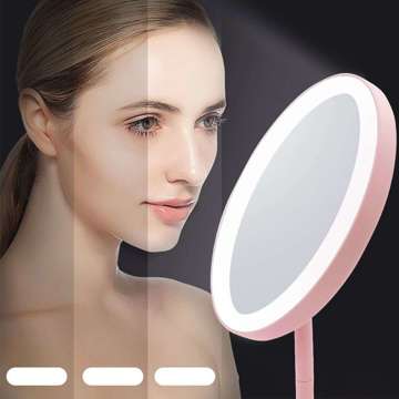 Mirror with LED lighting make-up lamp illuminated mirror 3 lighting modes Pink