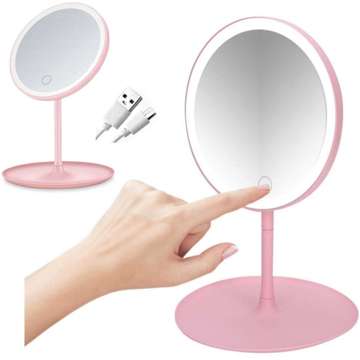 Mirror with LED lighting make-up lamp illuminated mirror 3 lighting modes Pink