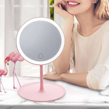 Mirror with LED lighting make-up lamp illuminated mirror 3 lighting modes Pink