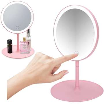 Mirror with LED lighting make-up lamp illuminated mirror 3 lighting modes Pink