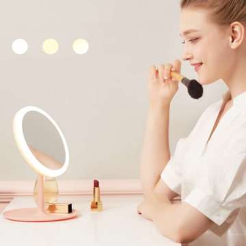 Mirror with LED lighting make-up lamp illuminated mirror 3 lighting modes Pink