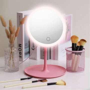 Mirror with LED lighting make-up lamp illuminated mirror 3 lighting modes Pink