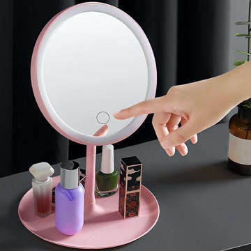 Mirror with LED lighting make-up lamp illuminated mirror 3 lighting modes Pink