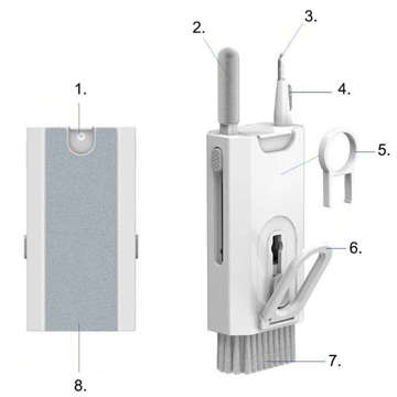 Multifunctional cleaner Alogy Cleaner Set 8in1 headphone keyboard screen cleaning kit for phones, tablets, laptops, computers White