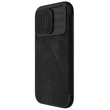 Nillkin Qin Pro Leather Flip Case with Camera Cover for iPhone 15 Pro Max - Black