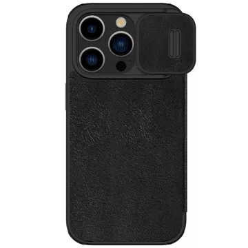 Nillkin Qin Pro Leather Flip Case with Camera Cover for iPhone 15 Pro Max - Black