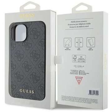 Original GUESS Hardcase GUHCP15MG4GFGR Case for iPhone 15 PLUS (4G Metal Logo / gray)