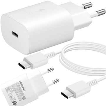 Original Samsung USB-C Wall Charger 25W Type C Cable 180cm Premium Super Fast Charge Set White