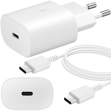 Original Samsung USB-C Wall Charger 25W Type C Cable 180cm Premium Super Fast Charge Set White