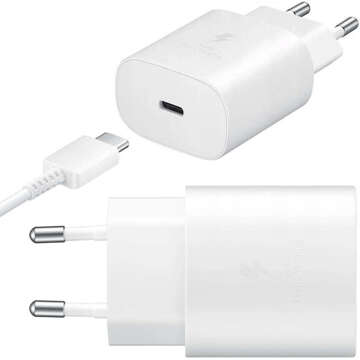 Original Samsung USB-C Wall Charger 25W Type C Cable 180cm Premium Super Fast Charge Set White