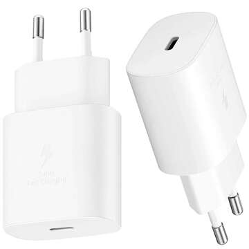 Original Samsung USB-C Wall Charger 25W Type C Cable 180cm Premium Super Fast Charge Set White