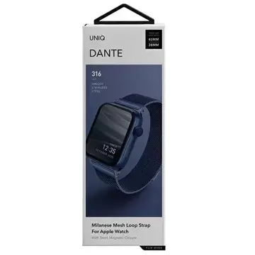 Pasek UNIQ Dante Apple Watch Series 4/5/6/7/8/SE/SE2 38/40/41mm Stainless Steel niebieski/cobalt blue