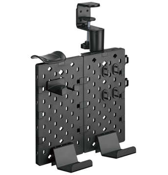 Perforated board Desk organizer for table top stand for headphones GamePad cables Black