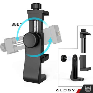 Phone adapter holder for selfie stick tripod 1/4 Rotatable 360 ​​universal Alogy black