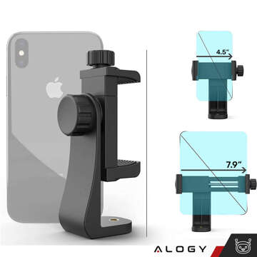 Phone adapter holder for selfie stick tripod 1/4 Rotatable 360 ​​universal Alogy black