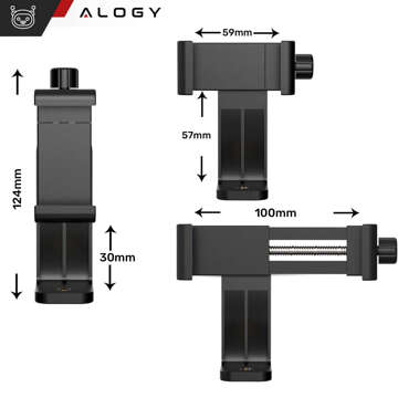 Phone adapter holder for selfie stick tripod 1/4 Rotatable 360 ​​universal Alogy black