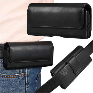 Phone case for belt leather holster case 6.8 Alogy wallet universal cover for phone belt Black