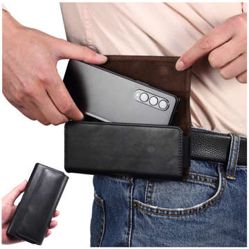 Phone case for belt leather holster case 6.8 Alogy wallet universal cover for phone belt Black