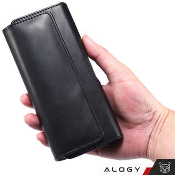 Phone case for belt leather holster case 6.8 Alogy wallet universal cover for phone belt Black