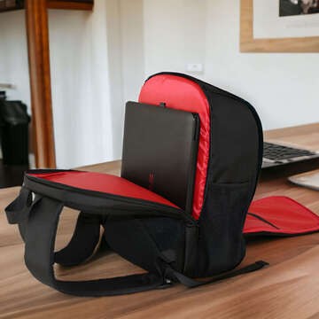 Photography backpack waterproof cover for camera, photographic equipment, laptop 15.6 large 44x30x19 Black and red