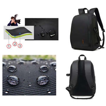 Photography backpack waterproof cover for camera, photographic equipment, laptop 15.6 large 44x30x19 Black and red