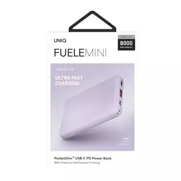 Power bank UNIQ Fuele mini 8000mAh USB-C 18W PD Fast charge lawendowy/lavender