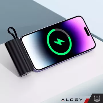 PowerBank 5000mAh Alogy pocket power bank small external charger Power Bank USB-C and lightning Black