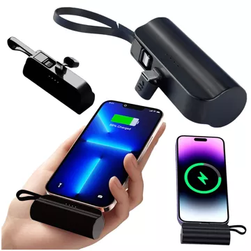 PowerBank 5000mAh Alogy pocket power bank small external charger Power Bank USB-C and lightning Black