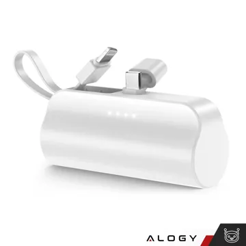 PowerBank 5000mAh Alogy pocket power bank small external charger Power Bank USB-C and lightning White