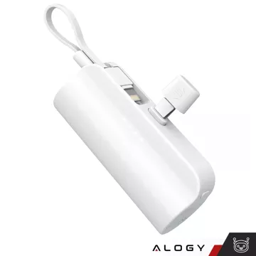 PowerBank 5000mAh Alogy pocket power bank small external charger Power Bank USB-C and lightning White