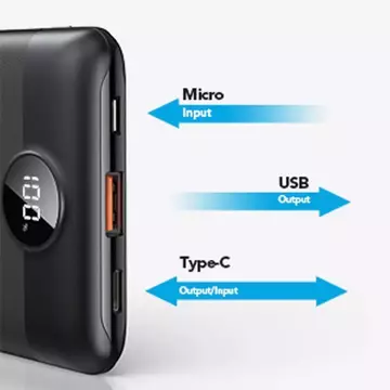 Powerbank External battery (POWER BANK) VEGER S11 - 10,000mAh LCD Quick Charge PD 22.5W black (W1140)