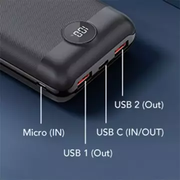 Powerbank External battery (POWER BANK) VEGER S20 - 20,000mAh LCD Quick Charge PD 22.5W black (W2053)