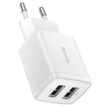 Powerful Baseus Compact 2x USB 2.1A 10.5W Wall Charger White