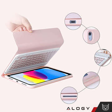 Protective Case with Wireless Keyboard Alogy Keyboard Case with Pen Holder for Apple iPad 10.9 2022 Pink