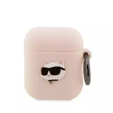 Protective case for headphones Karl Lagerfeld KLA2RUNCHP for Apple AirPods 1/2 cover pink/pink Silicone Choupette Head 3D