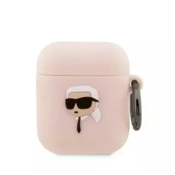 Protective case for headphones Karl Lagerfeld KLA2RUNIKP for Apple AirPods 1/2 cover pink/pink Silicone Karl Head 3D