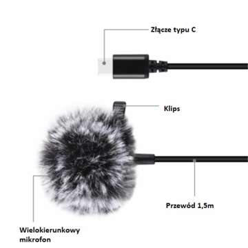 Puluz PU425 Lavalier Jack Microphone with Clip 1.5m USB-C