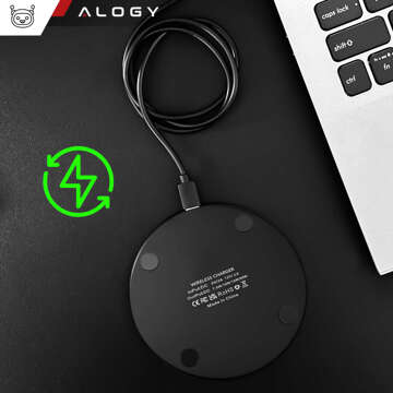 QI wireless inductive charger 20W fast LED Alogy round strong USB-C cable Black