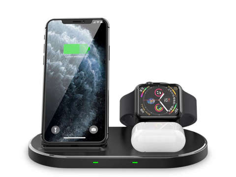 Qi 3in1 W55 wireless induction charger for iPhone/AirPods/Watch Black