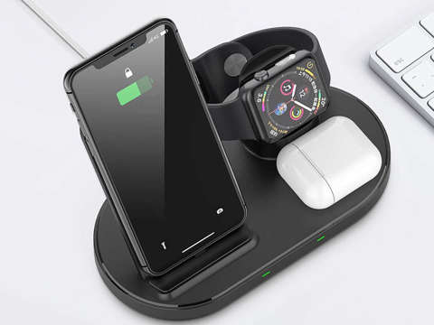 Qi 3in1 W55 wireless induction charger for iPhone/AirPods/Watch Black