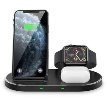 Qi 3in1 W55 wireless induction charger for iPhone/AirPods/Watch Black