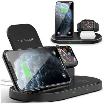 Qi 3in1 W55 wireless induction charger for iPhone/AirPods/Watch Black