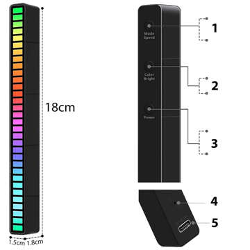 RGB LED lamp USB lamp flashing to the rhythm of music Smart Bar 18cm colorful 32bit Gaming Alogy Black