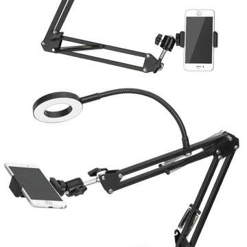 Ring LED Alogy drafting lamp with flexible arm and desk stand phone holder Black