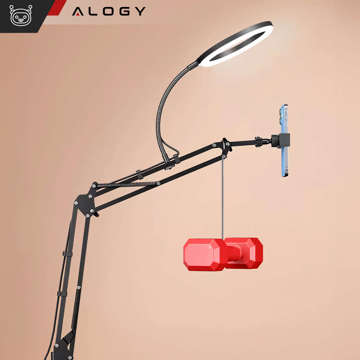 Ring LED Alogy drafting lamp with flexible arm and desk stand phone holder Black