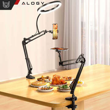 Ring LED Alogy drawing lamp with flexible arm and desk stand, phone holder, black