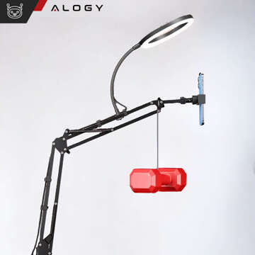 Ring LED Alogy drawing lamp with flexible arm and desk stand, phone holder, black