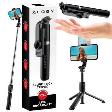 Selfie Stick Alogy Phone Holder Photo Tripod 103cm Bluetooth Remote Control Black